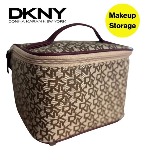 🤎DKNY🤎 Monogrammed Cosmetic Bag, Storage for Makeup, Skincare, Etc. - Picture 1 of 13